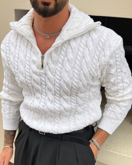 Sweater Cable Knit Half Zip Hooded