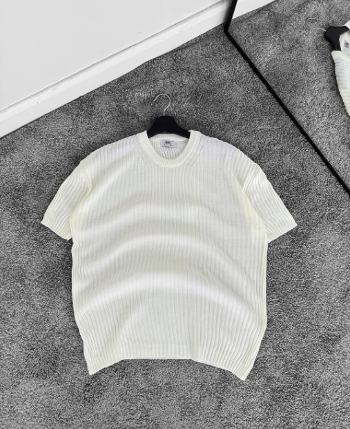 T-Shirt Ribbed Knit Short Sleeve