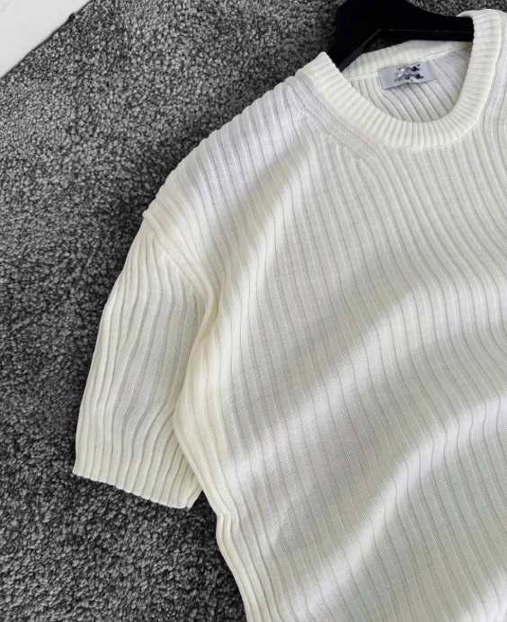 T-Shirt Ribbed Knit Short Sleeve