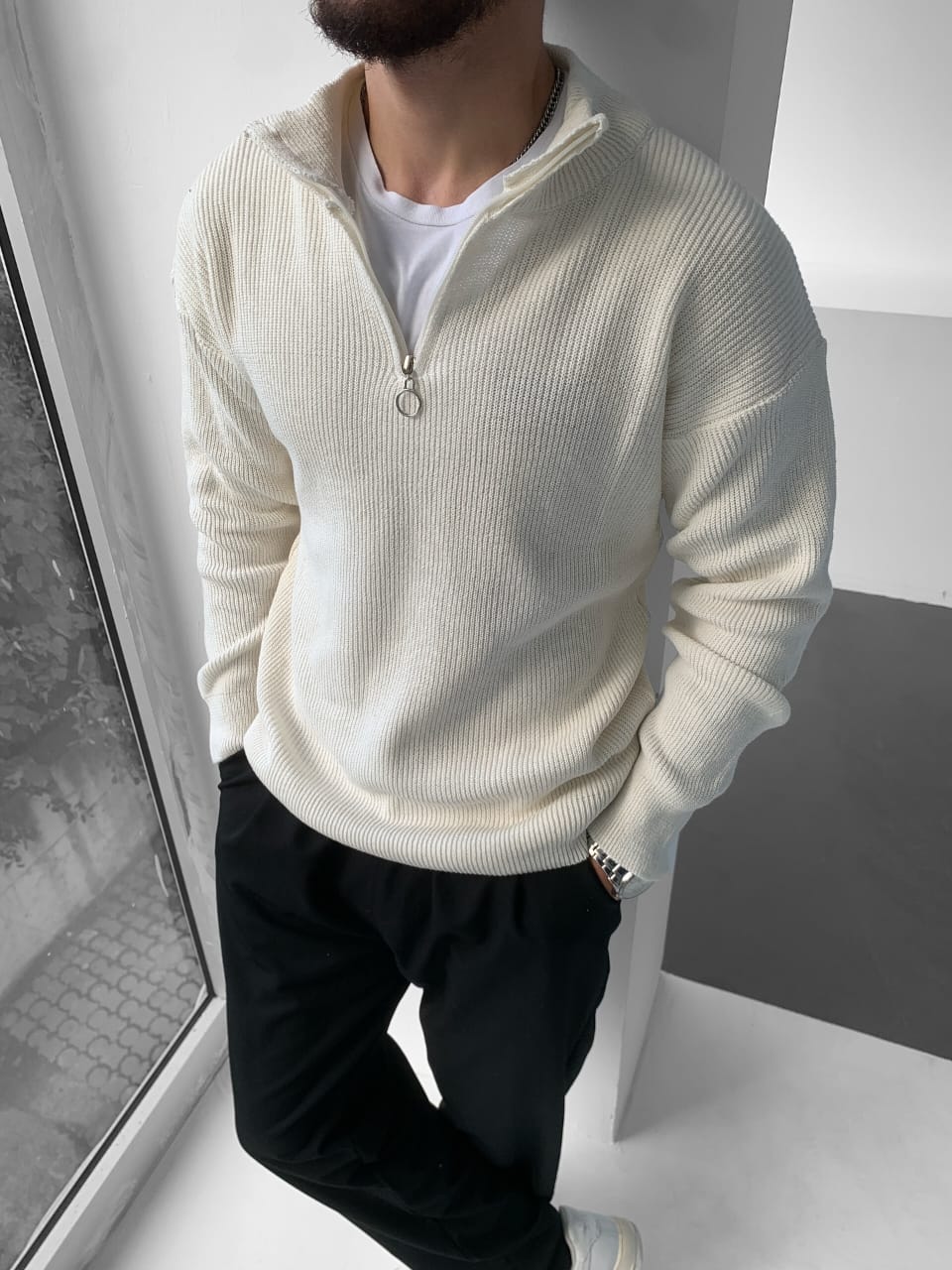 Shirt Ribbed Half-Zip Knit Pullover