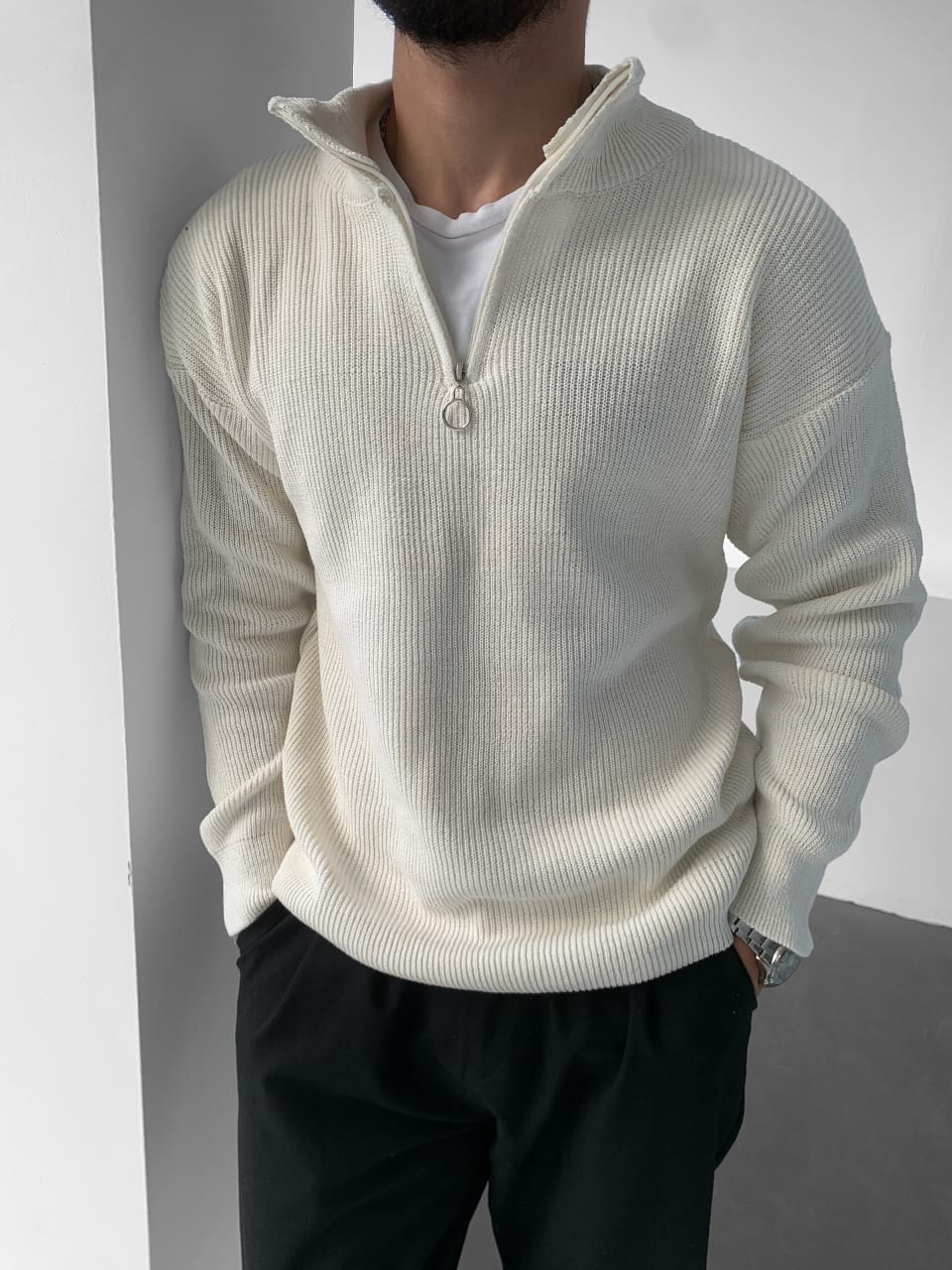 Shirt Ribbed Half-Zip Knit Pullover