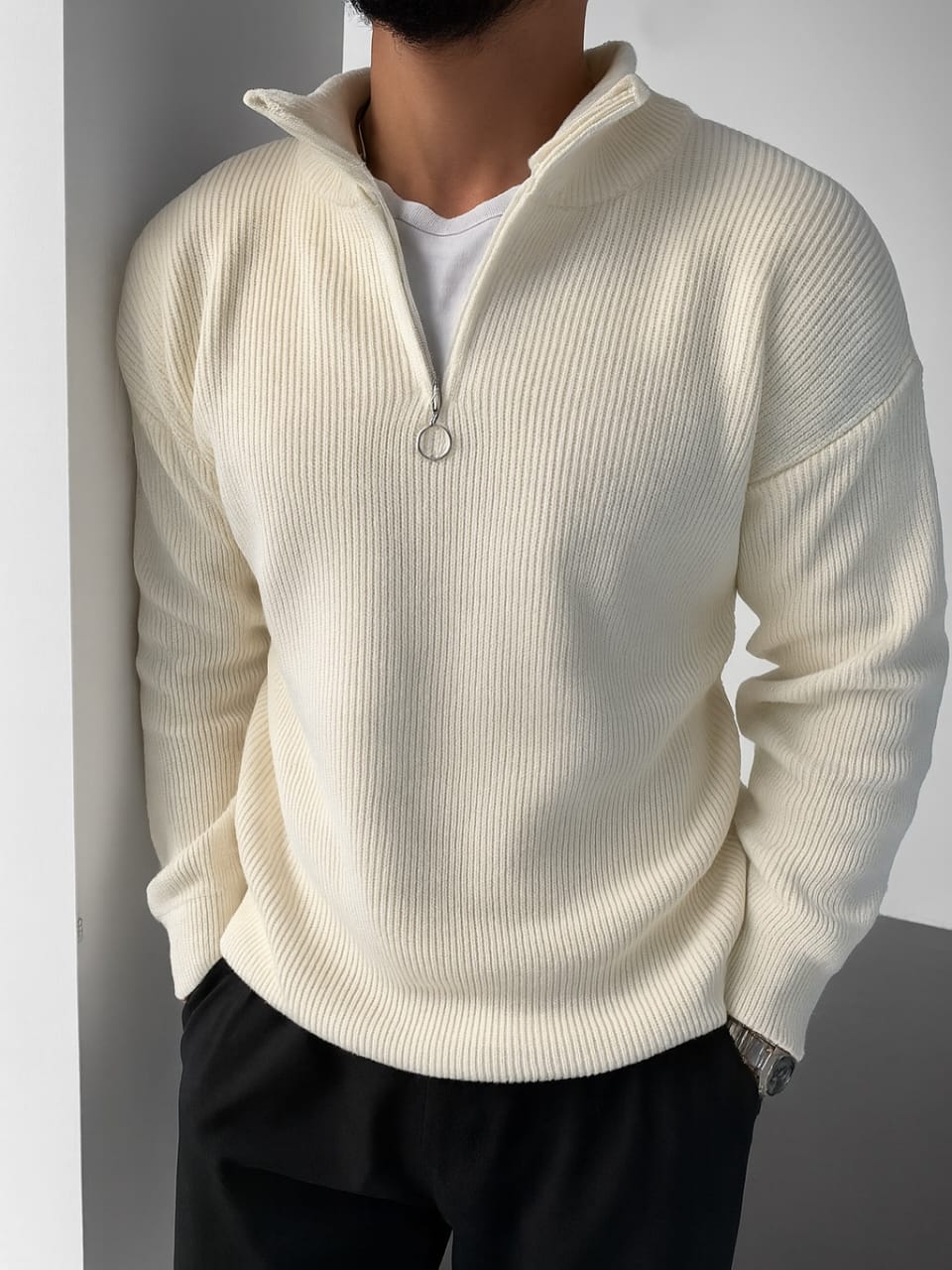 Shirt Ribbed Half-Zip Knit Pullover
